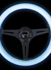 NRG Classic Wood Grain Whl - 350MM 3 Black Spokes- Glow-In-The-Dark Blue Color                                     - ST-015BK-GL/BL - Image 4