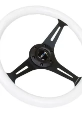 NRG Classic Wood Grain Whl - 350MM 3 Black Spokes- Glow-In-The-Dark Blue Color                                     - ST-015BK-GL/BL - Image 3