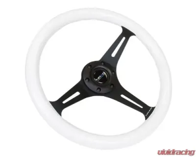NRG Classic Wood Grain Whl - 350MM 3 Black Spokes- Glow-In-The-Dark Blue Color - ST-015BK-GL/BL
