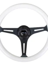 NRG Classic Wood Grain Whl - 350MM 3 Black Spokes- Glow-In-The-Dark Blue Color                                     - ST-015BK-GL/BL - Image 4
