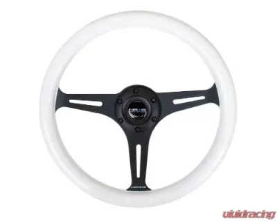 NRG Classic Wood Grain Whl - 350MM 3 Black Spokes- Glow-In-The-Dark Blue Color - ST-015BK-GL/BL