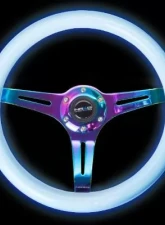 NRG Classic Wood Grain Whl - 350MM 3 Neochrome Spokes - Glow-In-The-Dark Blue Color                                     - ST-015MC-GL/BL - Image 3