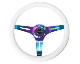 NRG Classic Wood Grain Whl - 350MM 3 Neochrome Spokes - Glow-In-The-Dark Blue Color