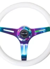 NRG Classic Wood Grain Whl - 350MM 3 Neochrome Spokes - Glow-In-The-Dark Blue Color                                     - ST-015MC-GL/BL - Image 3