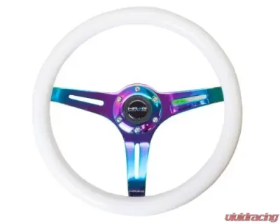 NRG Classic Wood Grain Whl - 350MM 3 Neochrome Spokes - Glow-In-The-Dark Blue Color - ST-015MC-GL/BL