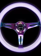 NRG Classic Wood Grain Whl - 350MM 3 Neochrome Spokes - Glow-In-The-Dark Purple Color                                     - ST-015MC-GL/PP - Image 4