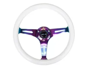 NRG Classic Wood Grain Whl - 350MM 3 Neochrome Spokes - Glow-In-The-Dark Purple Color