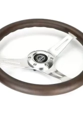 NRG Classic Wood Grain Whl - 350MM 3 Chrome Silver Spokes Oak Color Wood                                     - ST-015SL-OAK - Image 3