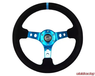 NRG 350mm Sport Steering Wheel 3" Deep Black w/ Blue Stitching - RST-006S-BL