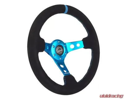 NRG 350mm Sport Steering Wheel 3" Deep Black w/ Blue Stitching - RST-006S-BL
