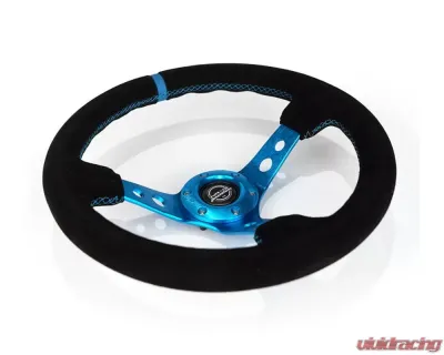NRG 350mm Sport Steering Wheel 3" Deep Black w/ Blue Stitching - RST-006S-BL