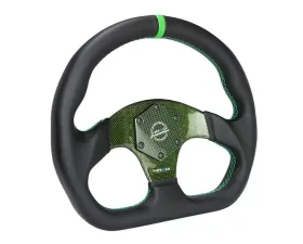 NRG Green 320mm Flat Bottom Carbon Fiber Center Leather Steering Wheel
