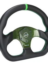 NRG Green 320mm Flat Bottom Carbon Fiber Center Leather Steering Wheel                                     - ST-024CF/GN - Image 3