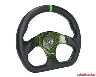 NRG Green 320mm Flat Bottom Carbon Fiber Center Leather Steering Wheel - ST-024CF/GN