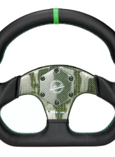 NRG Green 320mm Flat Bottom Carbon Fiber Center Leather Steering Wheel                                     - ST-024CF/GN - Image 2