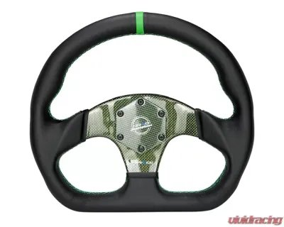 NRG Green 320mm Flat Bottom Carbon Fiber Center Leather Steering Wheel - ST-024CF/GN