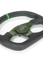 NRG Green 320mm Flat Bottom Carbon Fiber Center Leather Steering Wheel                                     - ST-024CF/GN - Image 3
