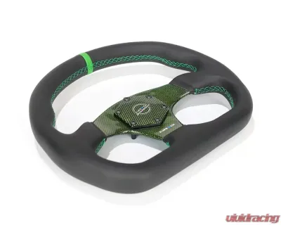 NRG Green 320mm Flat Bottom Carbon Fiber Center Leather Steering Wheel - ST-024CF/GN
