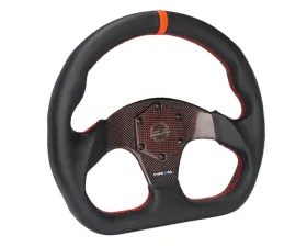 NRG Red 320mm Flat Bottom Carbon Fiber Center Leather Steering Wheel