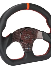 NRG Red 320mm Flat Bottom Carbon Fiber Center Leather Steering Wheel                                     - ST-024CF/RD - Image 3