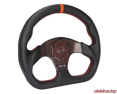 NRG Red 320mm Flat Bottom Carbon Fiber Center Leather Steering Wheel - ST-024CF/RD