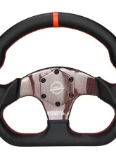 NRG Red 320mm Flat Bottom Carbon Fiber Center Leather Steering Wheel                                     - ST-024CF/RD - Image 2