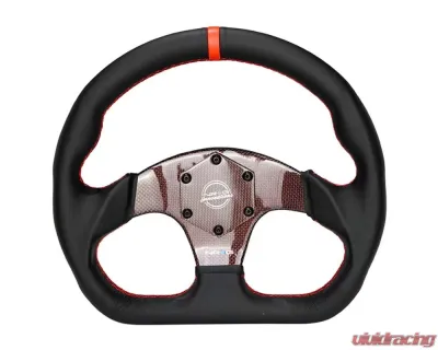NRG Red 320mm Flat Bottom Carbon Fiber Center Leather Steering Wheel - ST-024CF/RD