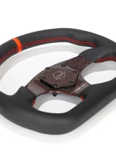 NRG Red 320mm Flat Bottom Carbon Fiber Center Leather Steering Wheel                                     - ST-024CF/RD - Image 3