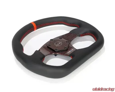 NRG Red 320mm Flat Bottom Carbon Fiber Center Leather Steering Wheel - ST-024CF/RD