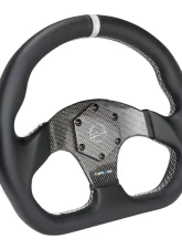 NRG Silver 320mm Flat Bottom Carbon Fiber Center Leather Steering Wheel                                     - ST-024CF/SL - Image 3