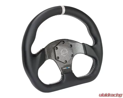 NRG Silver 320mm Flat Bottom Carbon Fiber Center Leather Steering Wheel - ST-024CF/SL