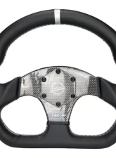 NRG Silver 320mm Flat Bottom Carbon Fiber Center Leather Steering Wheel                                     - ST-024CF/SL - Image 2