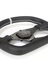 NRG Silver 320mm Flat Bottom Carbon Fiber Center Leather Steering Wheel                                     - ST-024CF/SL - Image 3