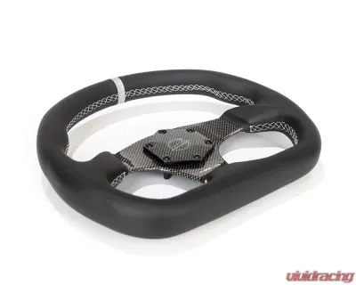 NRG Silver 320mm Flat Bottom Carbon Fiber Center Leather Steering Wheel - ST-024CF/SL