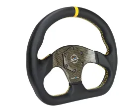 NRG Yellow 320mm Flat Bottom Carbon Fiber Center Leather Steering Wheel