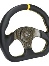 NRG Yellow 320mm Flat Bottom Carbon Fiber Center Leather Steering Wheel                                     - ST-024CF/YL - Image 3