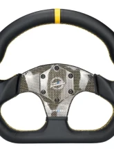 NRG Yellow 320mm Flat Bottom Carbon Fiber Center Leather Steering Wheel                                     - ST-024CF/YL - Image 2