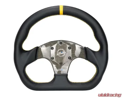 NRG Yellow 320mm Flat Bottom Carbon Fiber Center Leather Steering Wheel - ST-024CF/YL