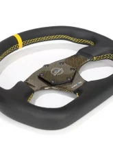 NRG Yellow 320mm Flat Bottom Carbon Fiber Center Leather Steering Wheel                                     - ST-024CF/YL - Image 3