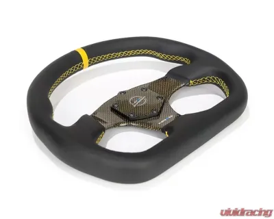 NRG Yellow 320mm Flat Bottom Carbon Fiber Center Leather Steering Wheel - ST-024CF/YL