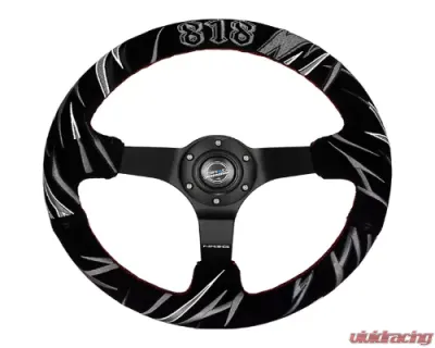 NRG 3" Deep, 5mm Matte Black Spoke Reinforced Steering Wheel, Jeff Jones Racing Signature - RST-036MB-S-JJR