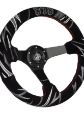 NRG 3" Deep, 5mm Matte Black Spoke Reinforced Steering Wheel, Jeff Jones Racing Signature                                     - RST-036MB-S-JJR - Image 2