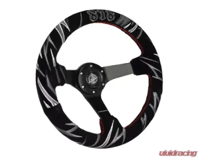 NRG 3" Deep, 5mm Matte Black Spoke Reinforced Steering Wheel, Jeff Jones Racing Signature - RST-036MB-S-JJR