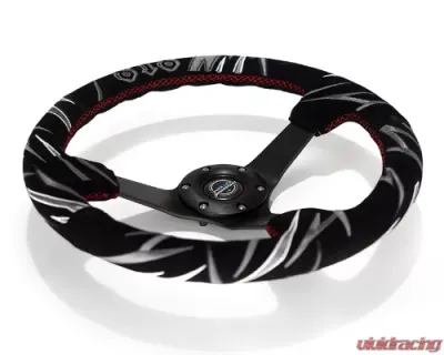 NRG 3" Deep, 5mm Matte Black Spoke Reinforced Steering Wheel, Jeff Jones Racing Signature - RST-036MB-S-JJR