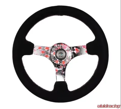 NRG 350mm 3" Deep Dish Leather Solid Spoke Sakura Steering Wheel - RST-036SAK-S