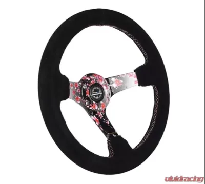 NRG 350mm 3" Deep Dish Leather Solid Spoke Sakura Steering Wheel - RST-036SAK-S