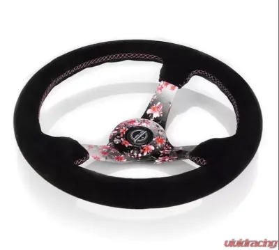 NRG 350mm 3" Deep Dish Leather Solid Spoke Sakura Steering Wheel - RST-036SAK-S