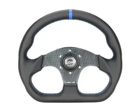 NRG Blue 320mm Flat Bottom Carbon Fiber Center Leather Steering Wheel