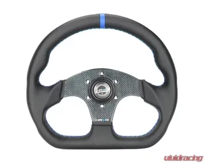 NRG Blue 320mm Flat Bottom Carbon Fiber Center Leather Steering Wheel - ST-024CF/BL