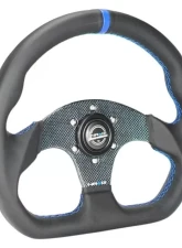 NRG Blue 320mm Flat Bottom Carbon Fiber Center Leather Steering Wheel                                     - ST-024CF/BL - Image 2